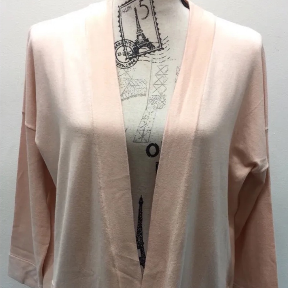 New Zara Knit Cream Light Orange Open Cardigan Sweater Large Women